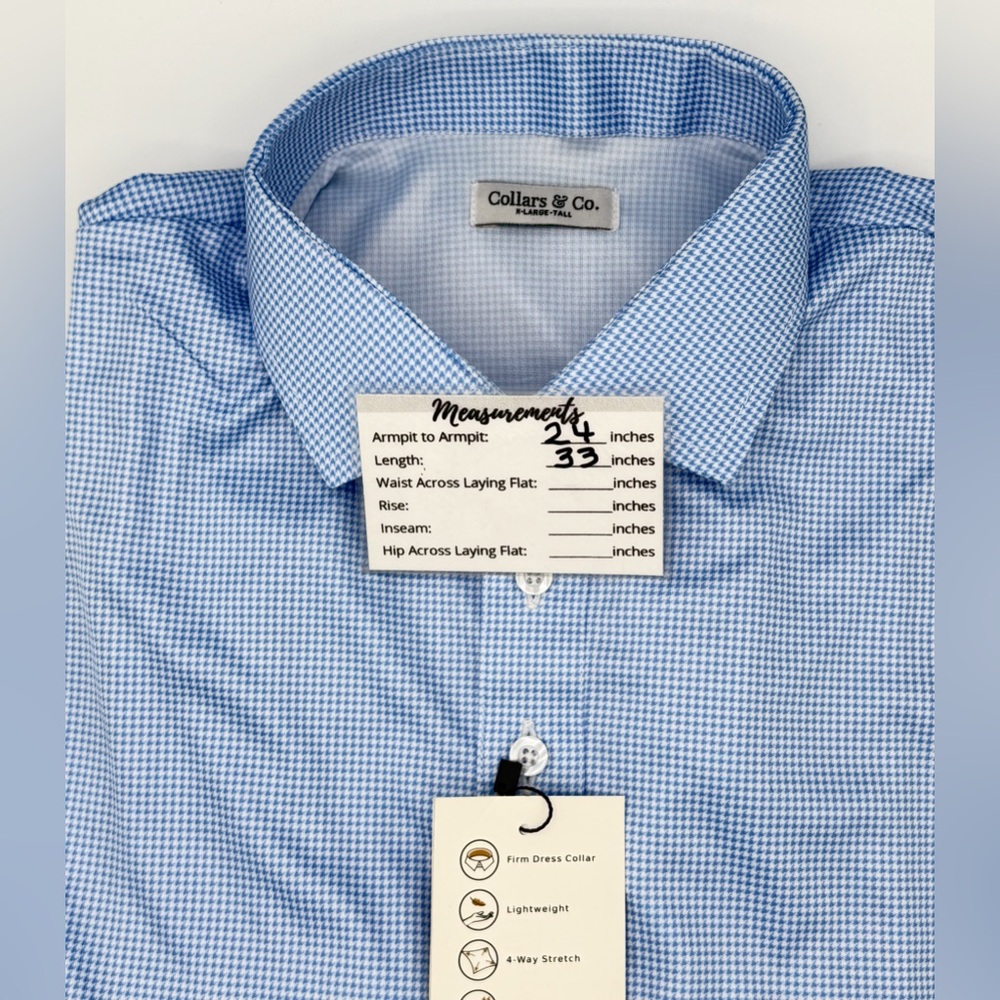 Collars & Co NWT Semi-Spread Collar Polo In Blue Houndstooth Print. Size XL Tall - Picture 14 of 14